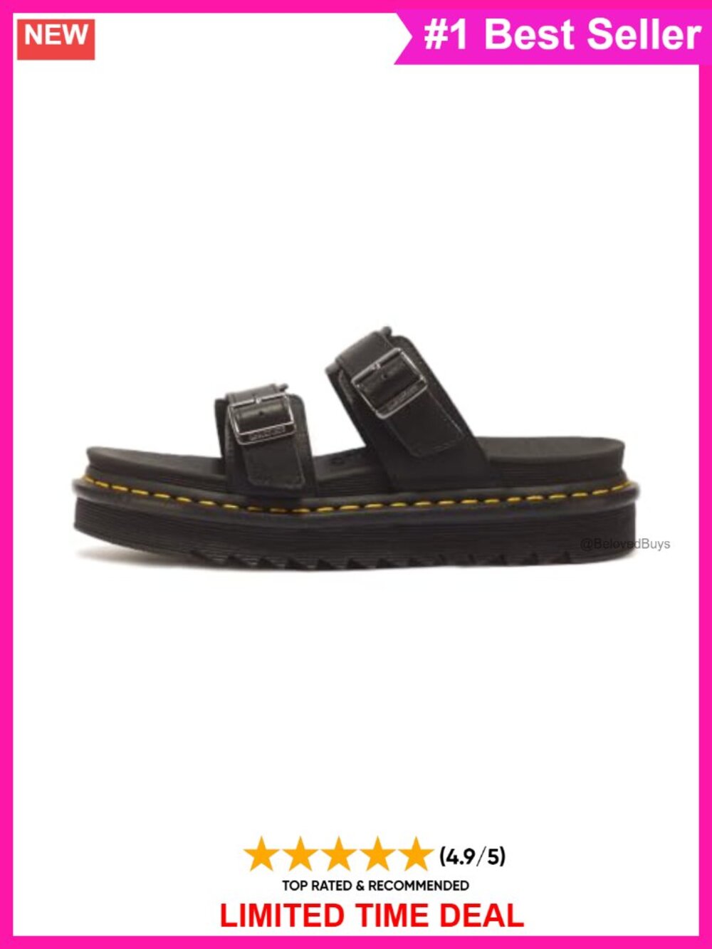 Myles PU Coated Leather Slide Sandal Platform Buckle Adjustable